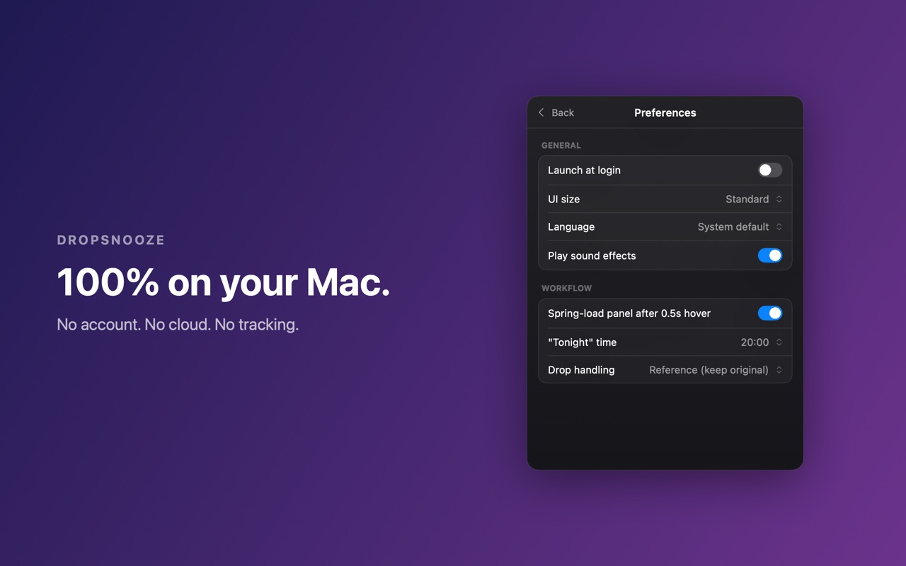 Settings: everything stays on your Mac